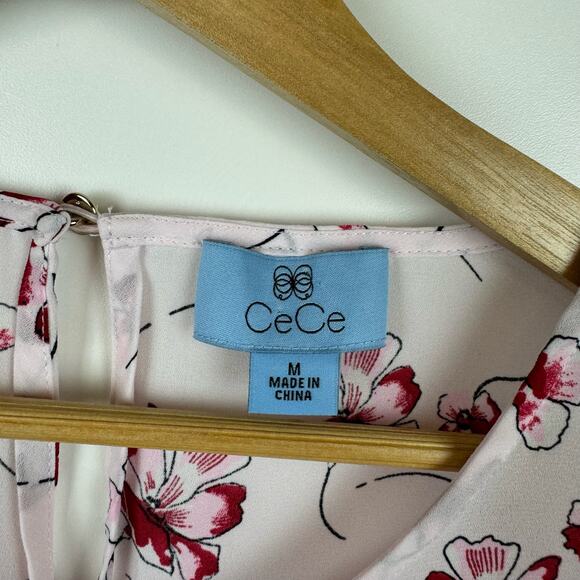 CeCe Womens Sheer 3/4 Sleeve Blouse in Red and Pink Floral Sz M | Feminine Girly - Picture 9 of 12